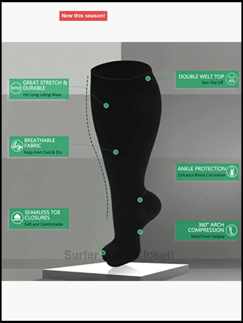 Compression Socks for Women Men Plus Size Wide Calf Knee High Stocking 3 Pairs